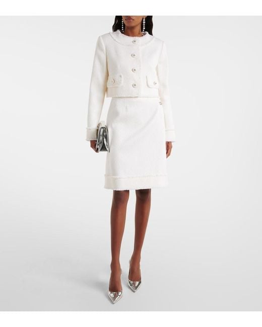 Dolce & Gabbana White Wool Tweed Cropped Jacket