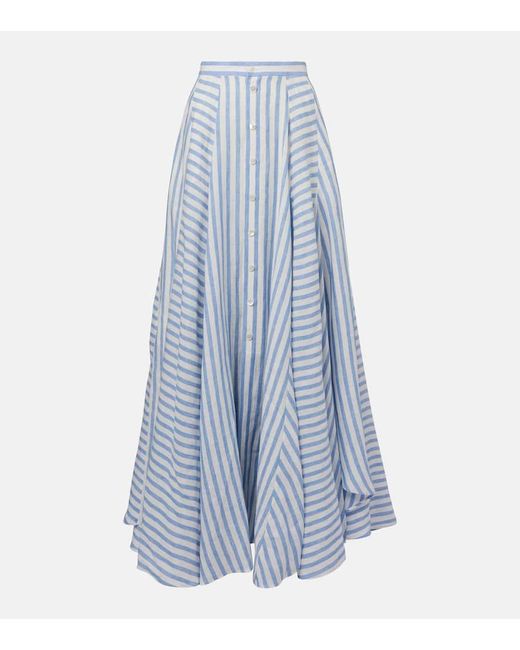 Ralph Lauren Blue Shamus Striped Linen Maxi Skirt