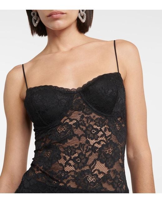 Oseree Black O-Lover Floral Lace Midi Dress
