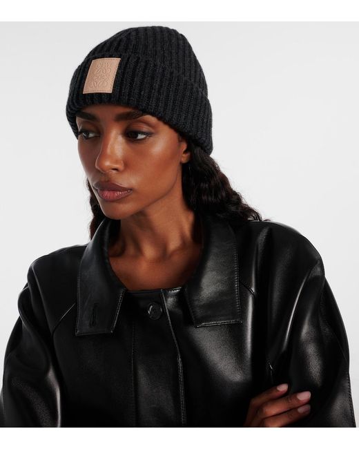 Loewe Black Anagram Ribbed-Knit Cashmere Beanie