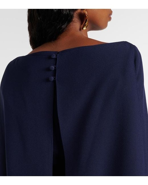 Safiyaa Blue Ginevra Caped Crepe Gown