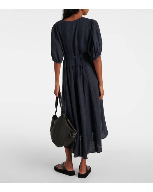 Velvet Blue Midikleid Dalene Aus Leinen