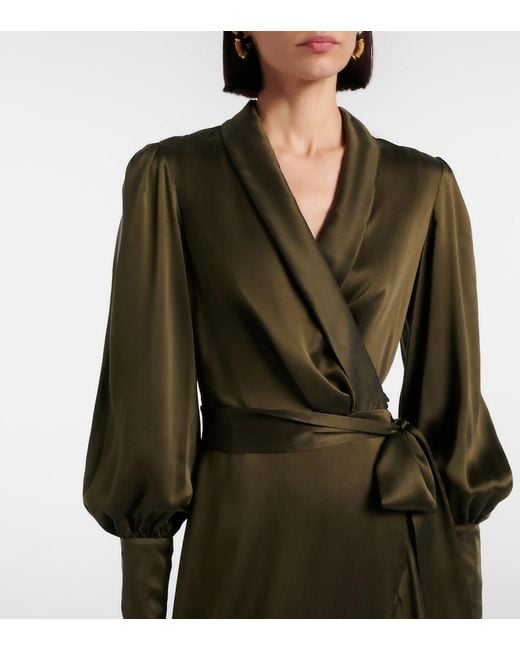 zimmermann green silk wrap dress Zimmermann Silk Wrap Mini Dress in Sage