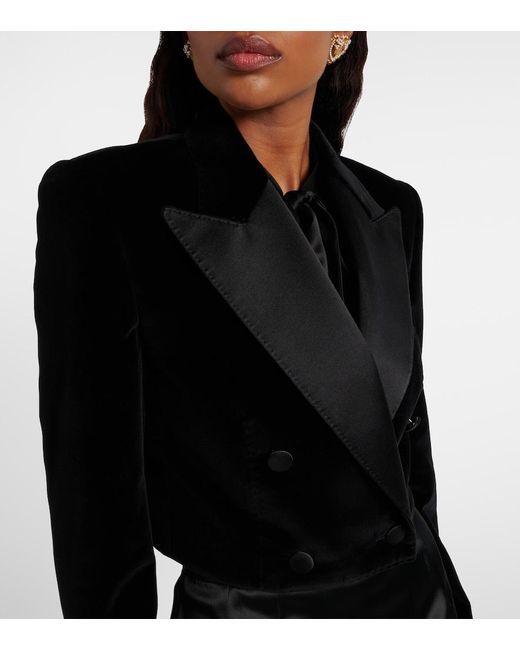 Dolce & Gabbana Black Cropped Cotton-Blend Velvet Blazer
