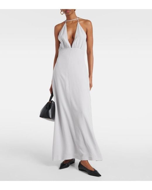 Totême  White Seidenkleid Mit Neckholder-Ausschnitt