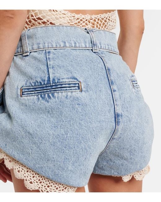 Magda Butrym Blue Crochet-Trimmed Denim Shorts