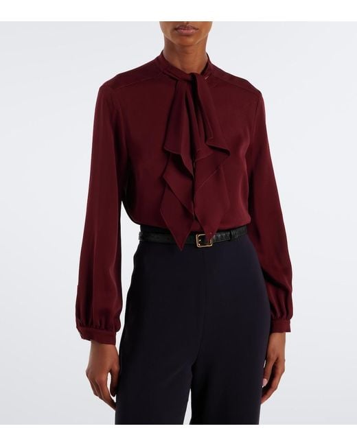 Max Mara Purple Tie-Neck Silk Blouse