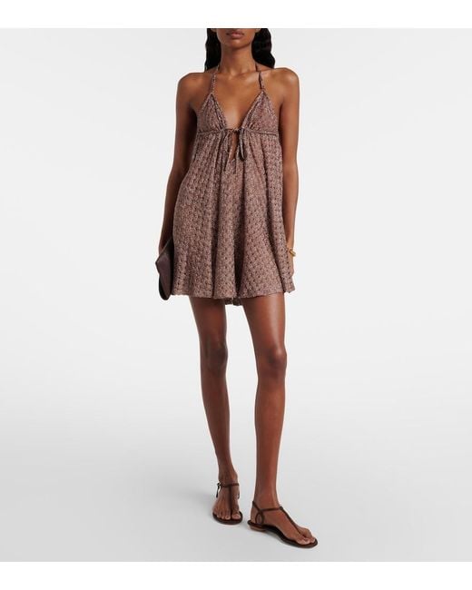Missoni Brown Open-Knit Halterneck Lame Beach Cover-Up