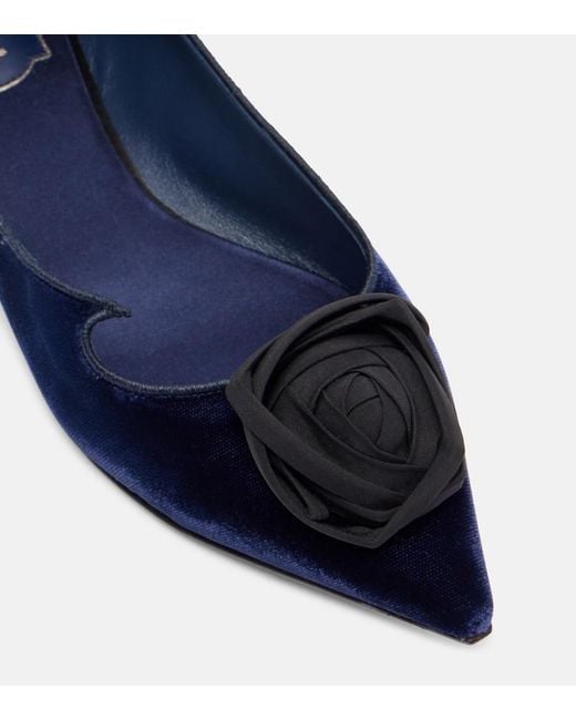 Roger Vivier Blue Rose Vivier Velvet Ballet Flats