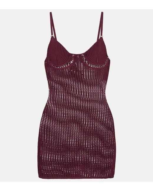 The Attico Purple Crochet Cotton-Blend Minidress