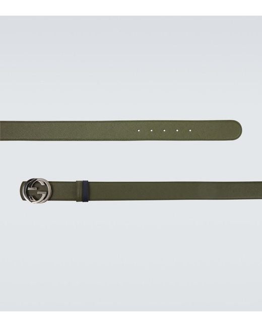 Gucci Green Double G Reversible Leather Belt for men