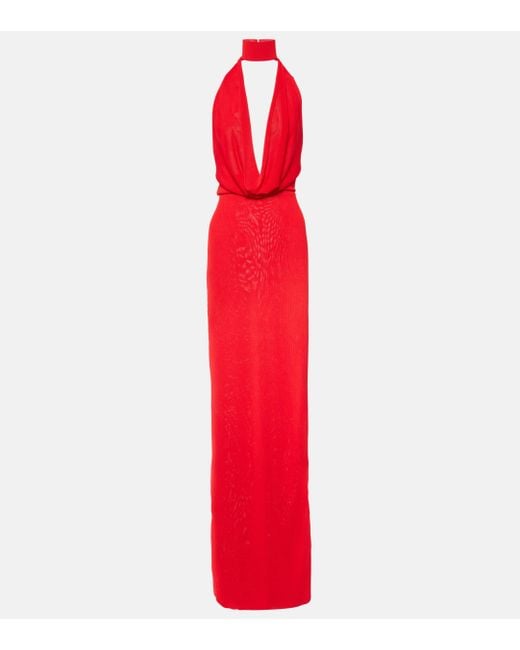 AYA MUSE Red Scarf-detail Maxi Dress