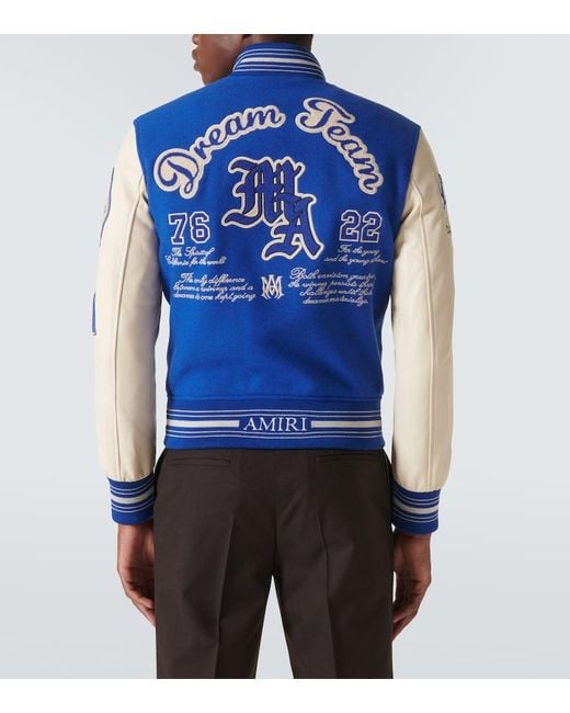 Amiri Blue Dream Team Appliquéd Wool-Blend Varsity Jacket for men