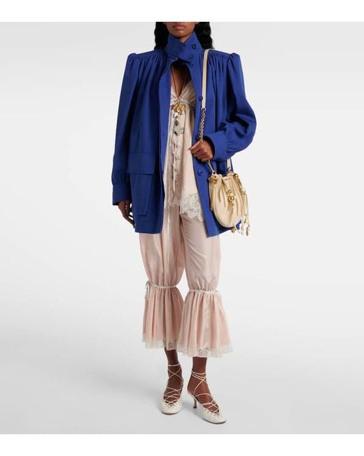 Chloé Natural Lace-Trimmed Silk Ponge Cropped Pants