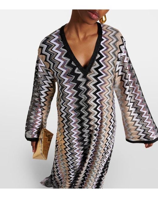 Missoni Zig Zag Lame Maxi Dress in White | Lyst