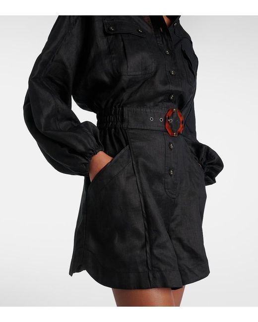 Zimmermann Black Belted Linen Playsuit