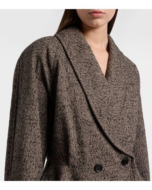 Chloé Brown Herringbone Peplum Wool-Blend Coat