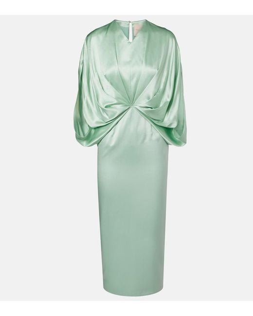 Roksanda Green Tari Gathered Silk Cocktail Dress