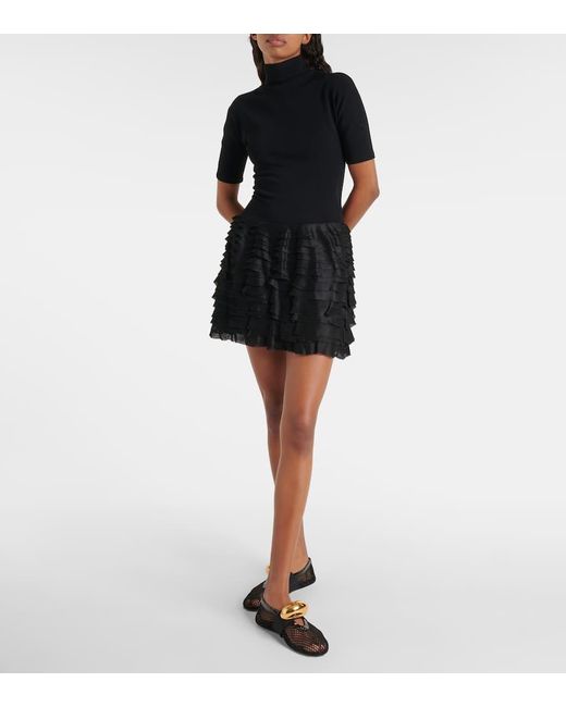 Alaïa Black Ruffled High-Neck Jersey Minidress