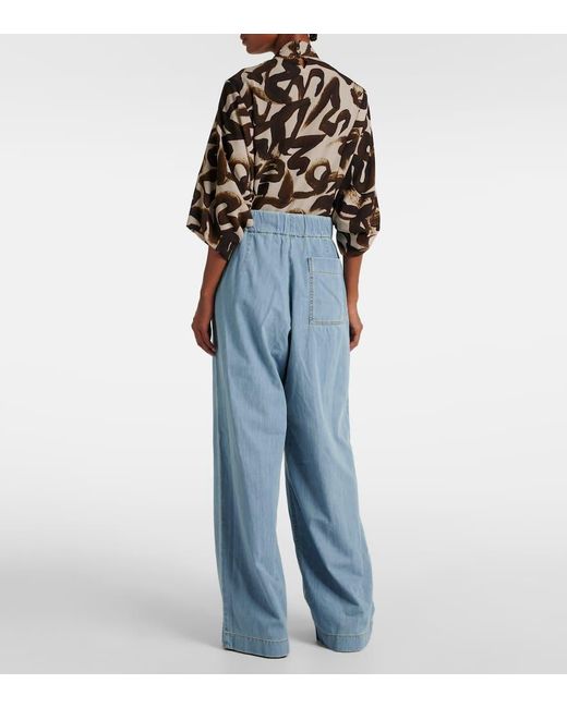 Jeans A Gamba Larga E Vita Alta di Dries Van Noten in Blue