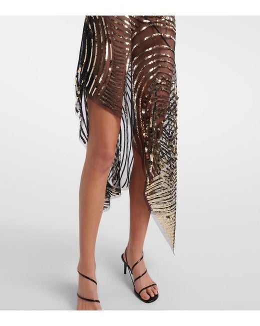 Emilio Pucci Black Asymmetric Sequined Tulle Slip Dress