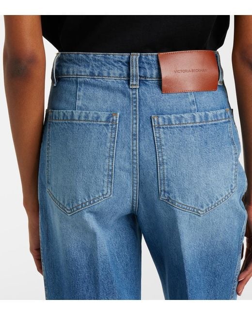Victoria Beckham Blue Alina Faded Wide-Leg Jeans