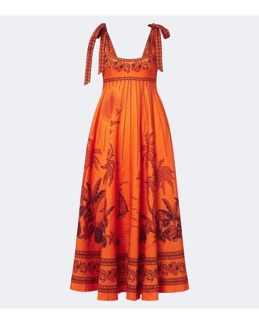 ALÉMAIS Red Boathouse Printed Linen Midi Dress