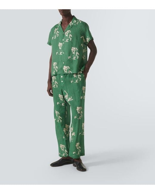 Bode Green Football Silhouette Linen Shirt for men