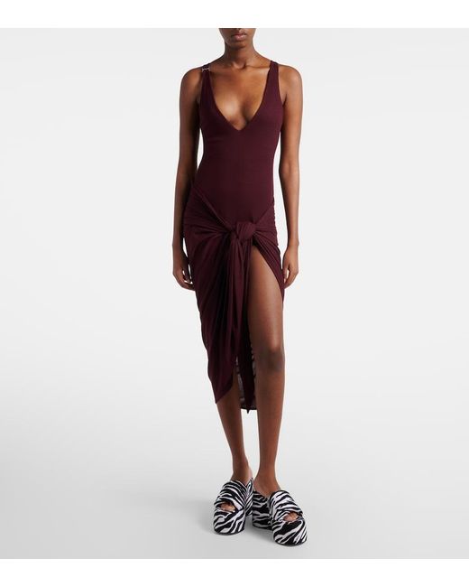 The Attico Red Draped Midi Dress