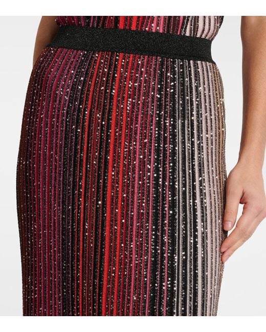 Missoni Red Striped Sequined Lame Maxi Skirt