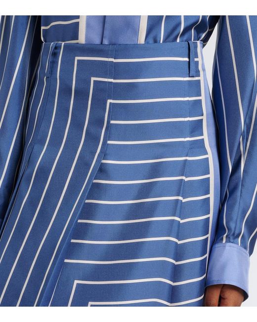 Tod's Blue Striped Silk Midi Skirt