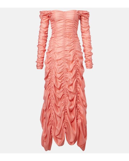 Khaite Red Judith Ruched Voile Cocktail Dress