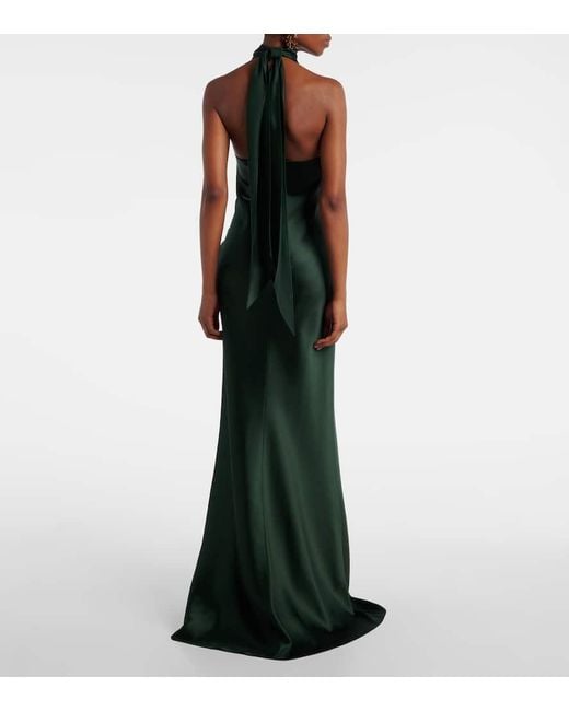 Ralph Lauren Green Chilton Halterneck Open-Back Satin Gown
