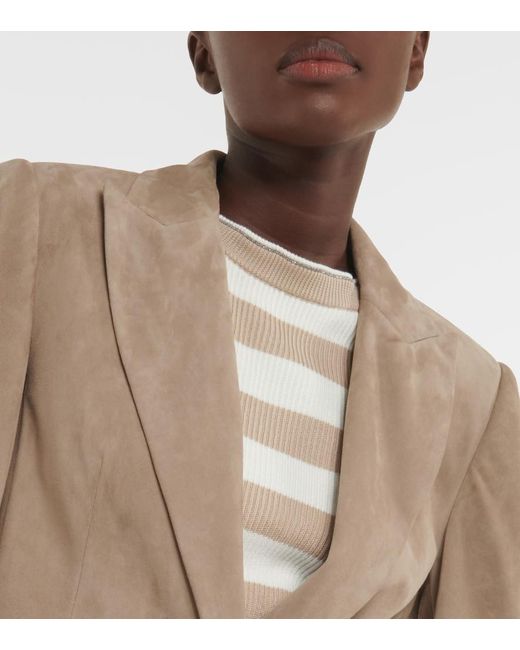 Brunello Cucinelli Natural Embellished Suede Blazer