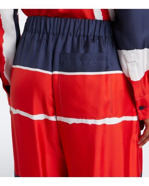Loewe Red Printed Silk Twill Wide-Leg Pants