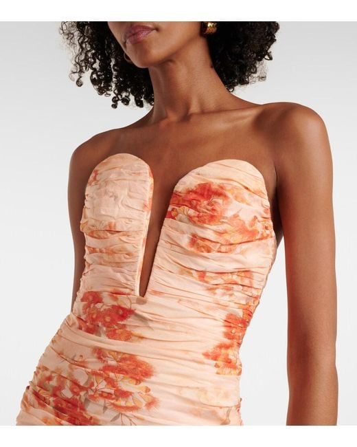 Zimmermann Orange Cascadian Floral Strapless Midi Dress