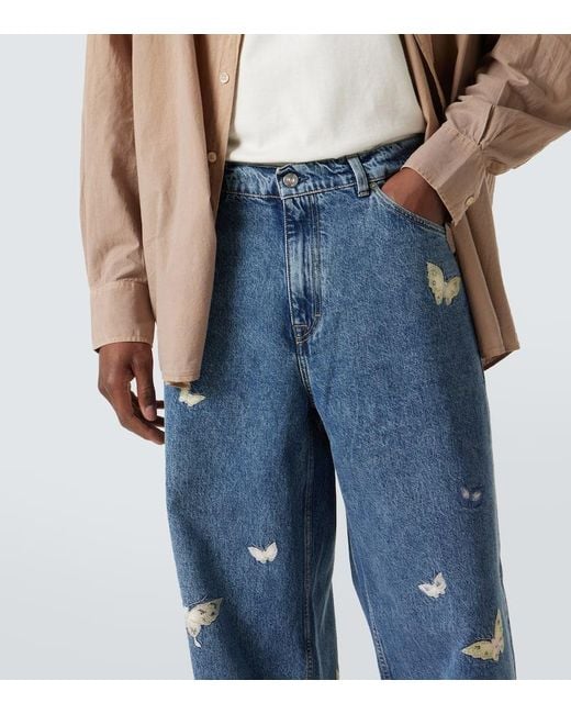 Our Legacy Blue Vast Cut Embroidered Straight Jeans for men