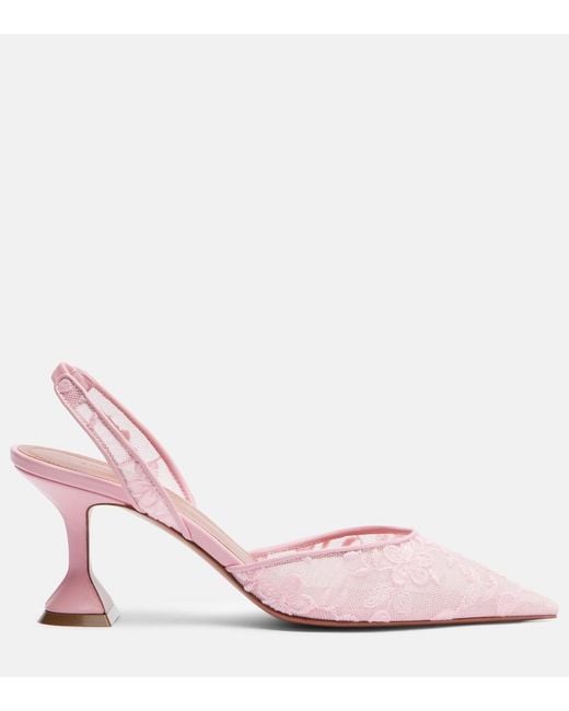 AMINA MUADDI Pink Holli Leather-Trimmed Lace Slingback Pumps
