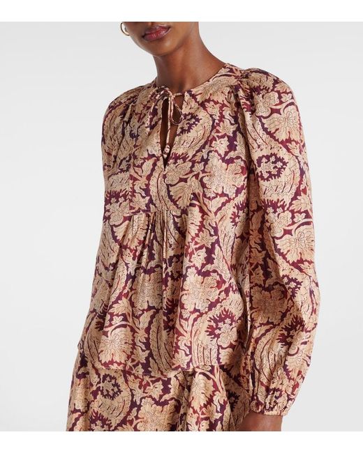 Ulla Johnson Brown Brea Printed Cotton-Blend Blouse