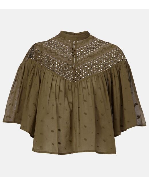【Nili Lotan】 Mikki broderie anglaiseコットントップ Nili Lotan Mikki Broderie Anglaise Cotton Top in Green | Lyst