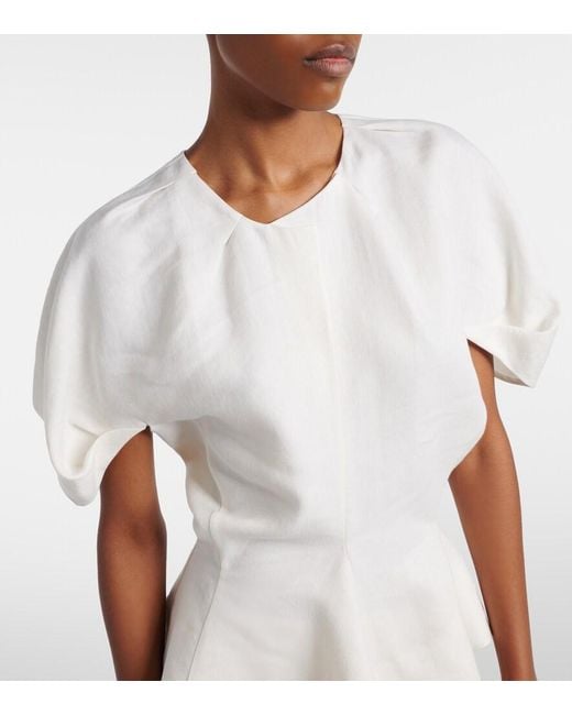 Khaite White Rumi Peplum Linen-Blend Top