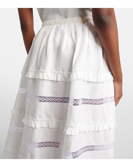 Prada White Linen Midi Skirt