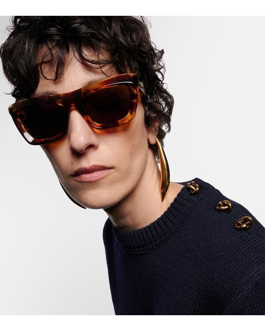 Bottega Veneta Brown Scoop Rectangular Sunglasses