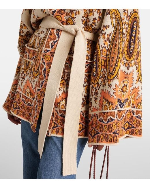 Etro Brown Jacquard Cotton-Blend Wrap Cardigan
