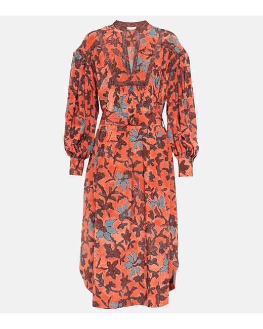 Ulla Johnson Red Taiana Floral Printed Midi Dress