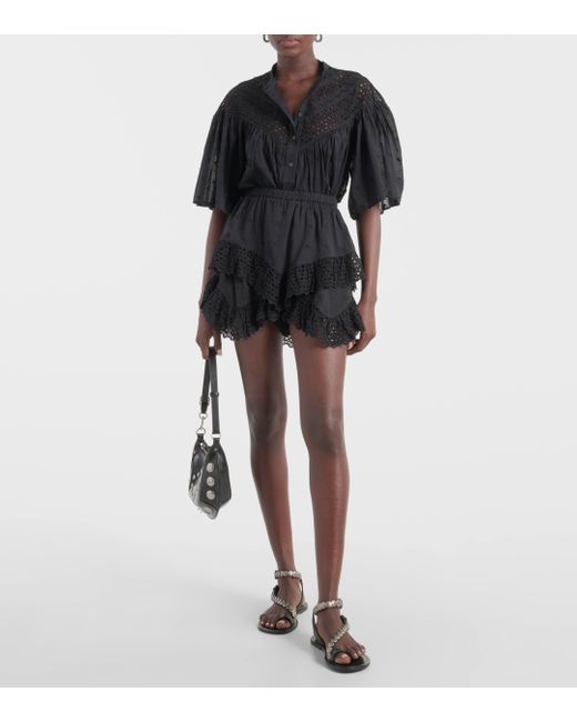 Isabel Marant Black Sukira Ruffled Cotton Miniskirt