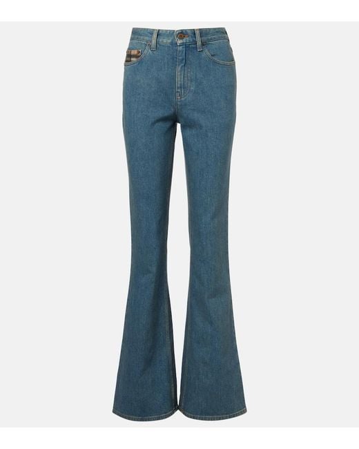 Burberry Blue Check Flared Jeans