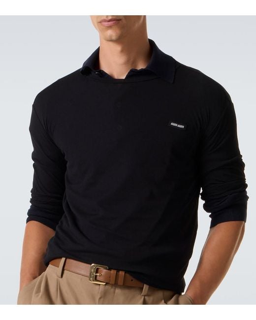 Miu Miu Black Logo Cotton Jersey T-Shirt for men