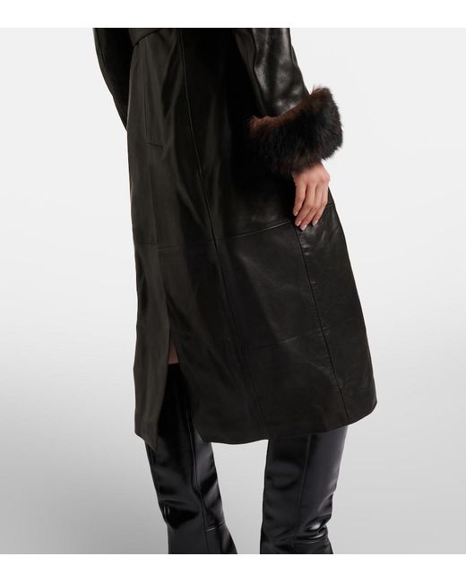 Nour Hammour Black Baez Shearling-Trimmed Leather Coat
