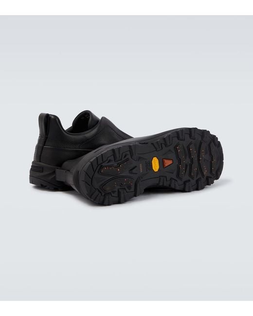 Zegna Black Triple Stitch Leather Sneakers for men